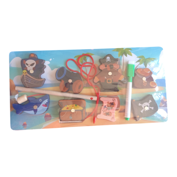 Rompecabezas de Madera con Piratas y Pizarra – Juego Didáctico 3 en 1