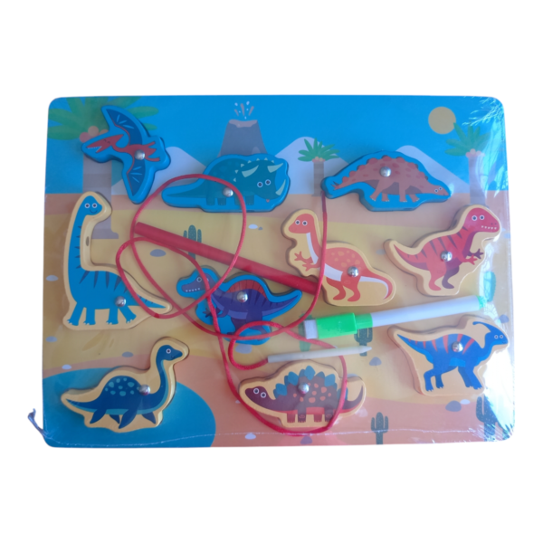 Rompecabezas de Madera con Dinosaurios – Juego de Enhebrar y Pescar, Didáctico y Educativo