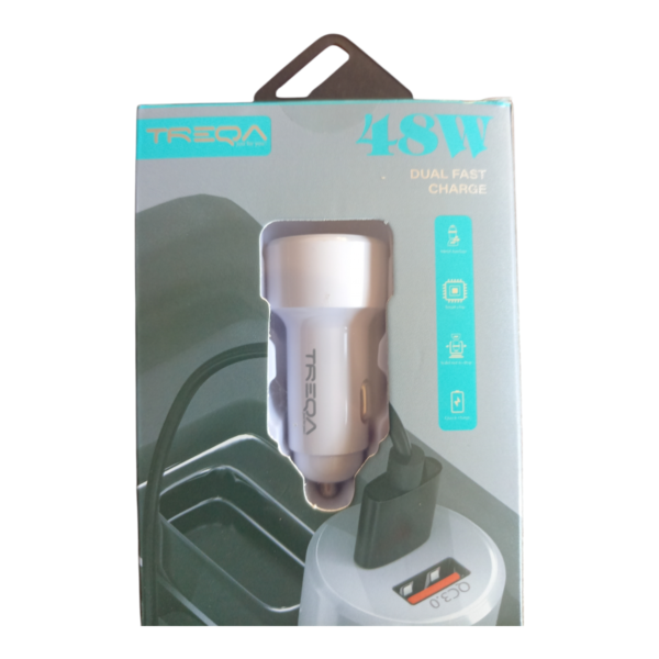 Cargador Rápido para Auto TREQA 48W – Doble Puerto USB y Tipo-C QC3.0 🚗🔋 - Imagen 3