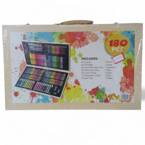 Set de Arte Profesional 180 Piezas - Maletín de Madera Deluxe para Dibujo y Pintura