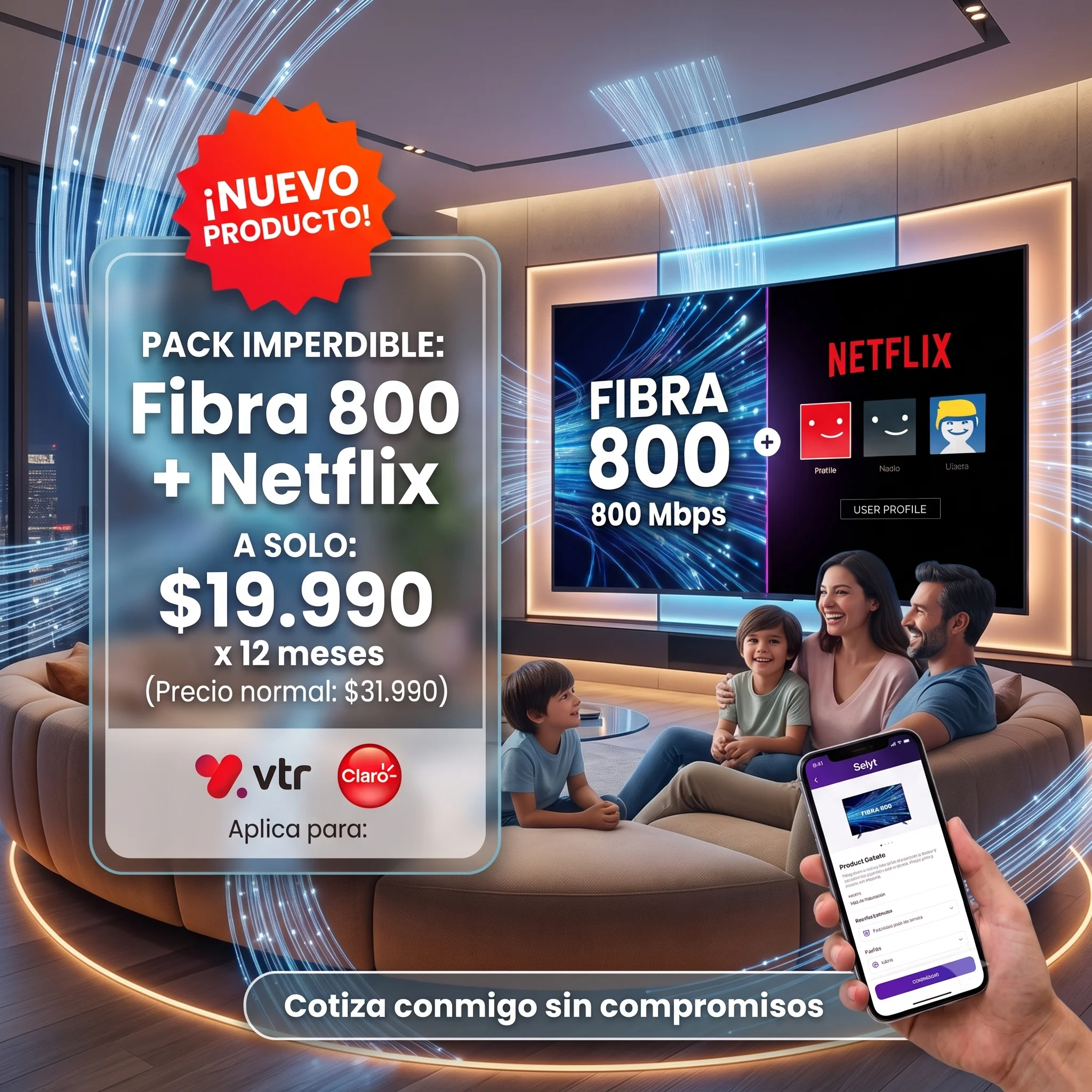 Tu hogar merece internet de verdad: 800 Mbps + Netflix incluido 3 Netflix incluido en el plan