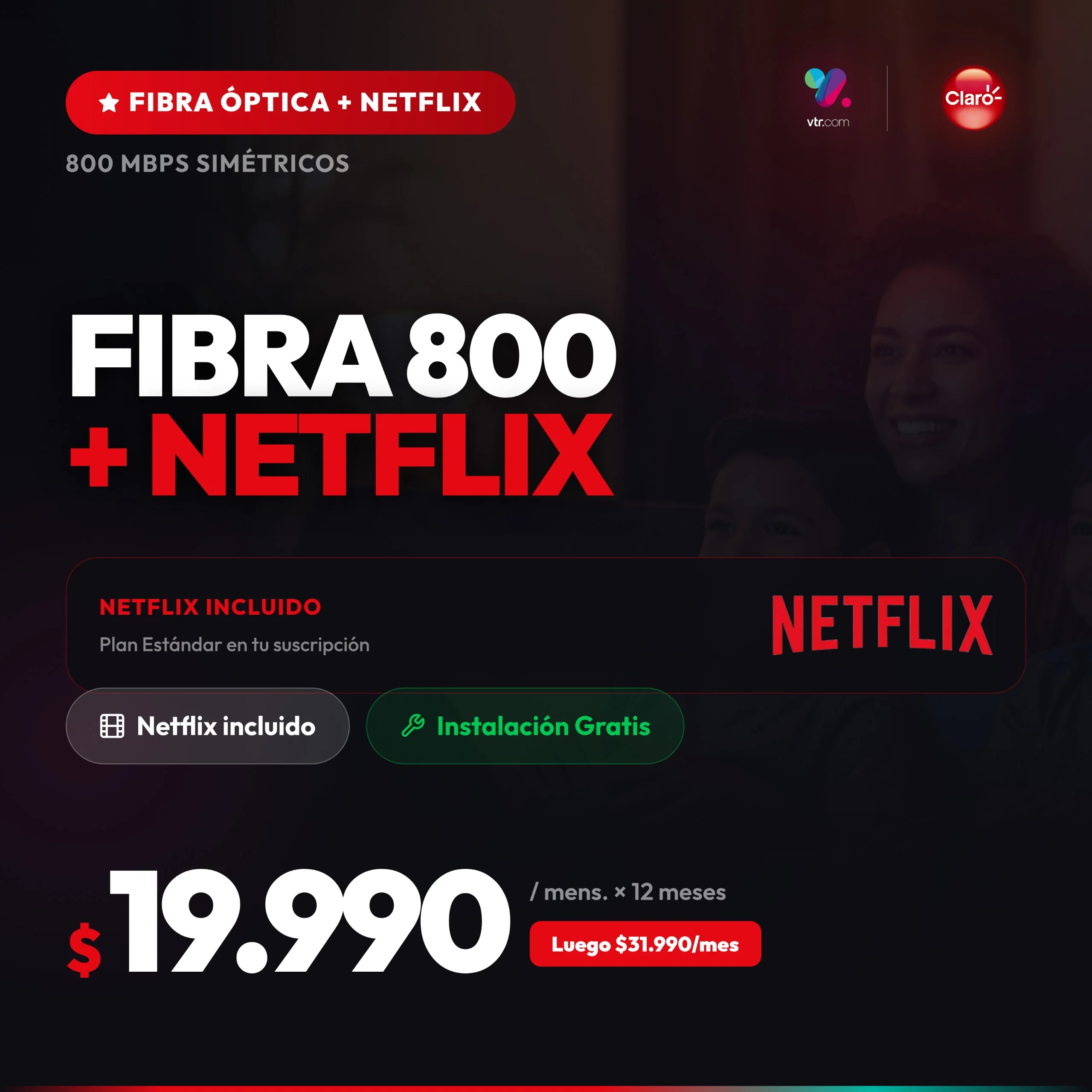 Tu hogar merece internet de verdad: 800 Mbps + Netflix incluido 4 Instalación gratuita del servicio