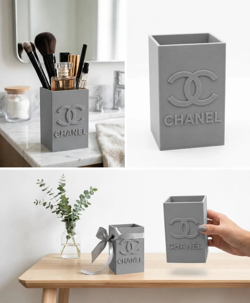 Organizador De Maquillaje Y Lápices Chanel 3d Gris 12x8x5cm 1 Organizador De Maquillaje Y Lápices Chanel 3d Gris 12x8x5cm
