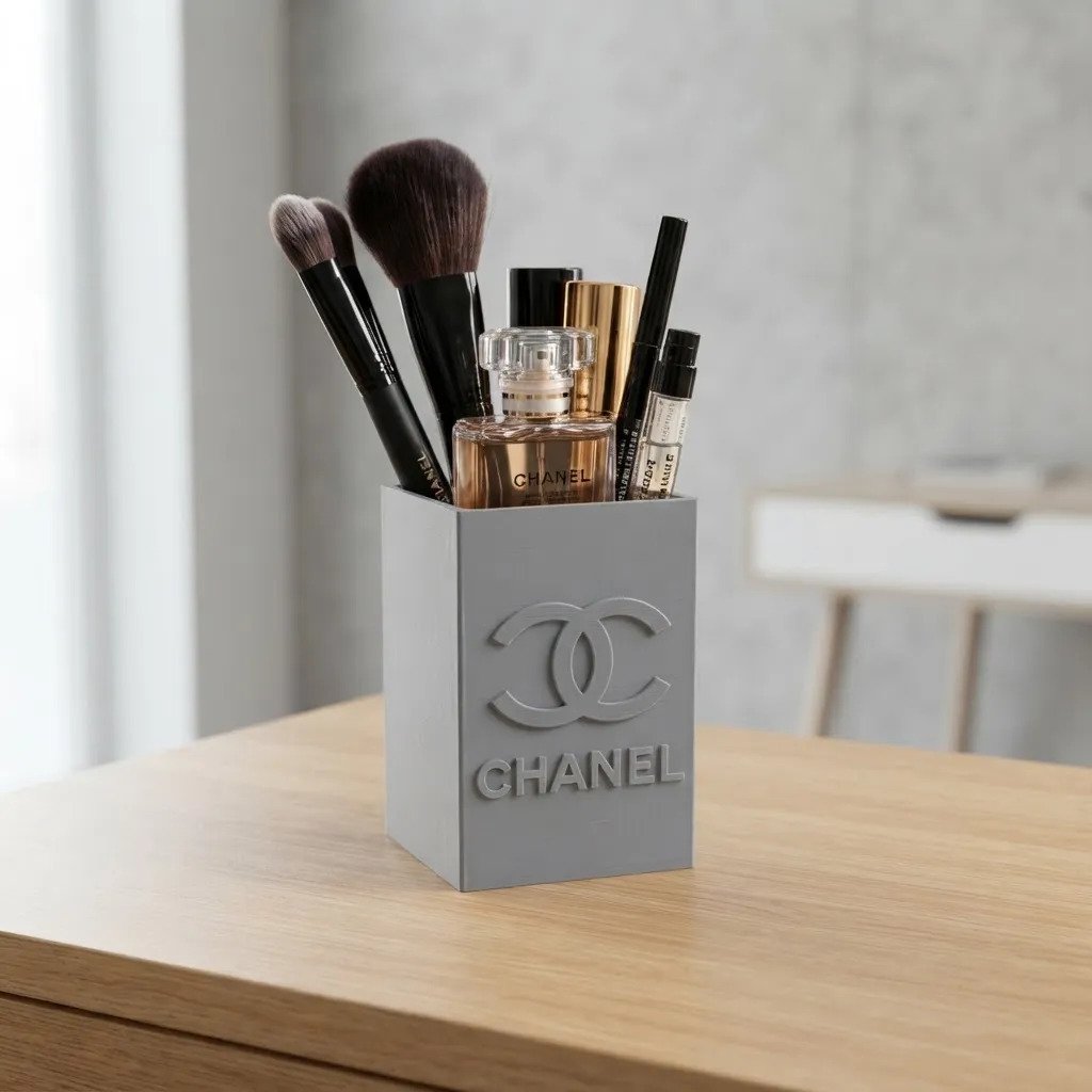 Organizador De Maquillaje Y Lápices Chanel 3d Gris 12x8x5cm 2 Organizador De Maquillaje Y Lápices Chanel 3d Gris 12x8x5cm - Imagen 2